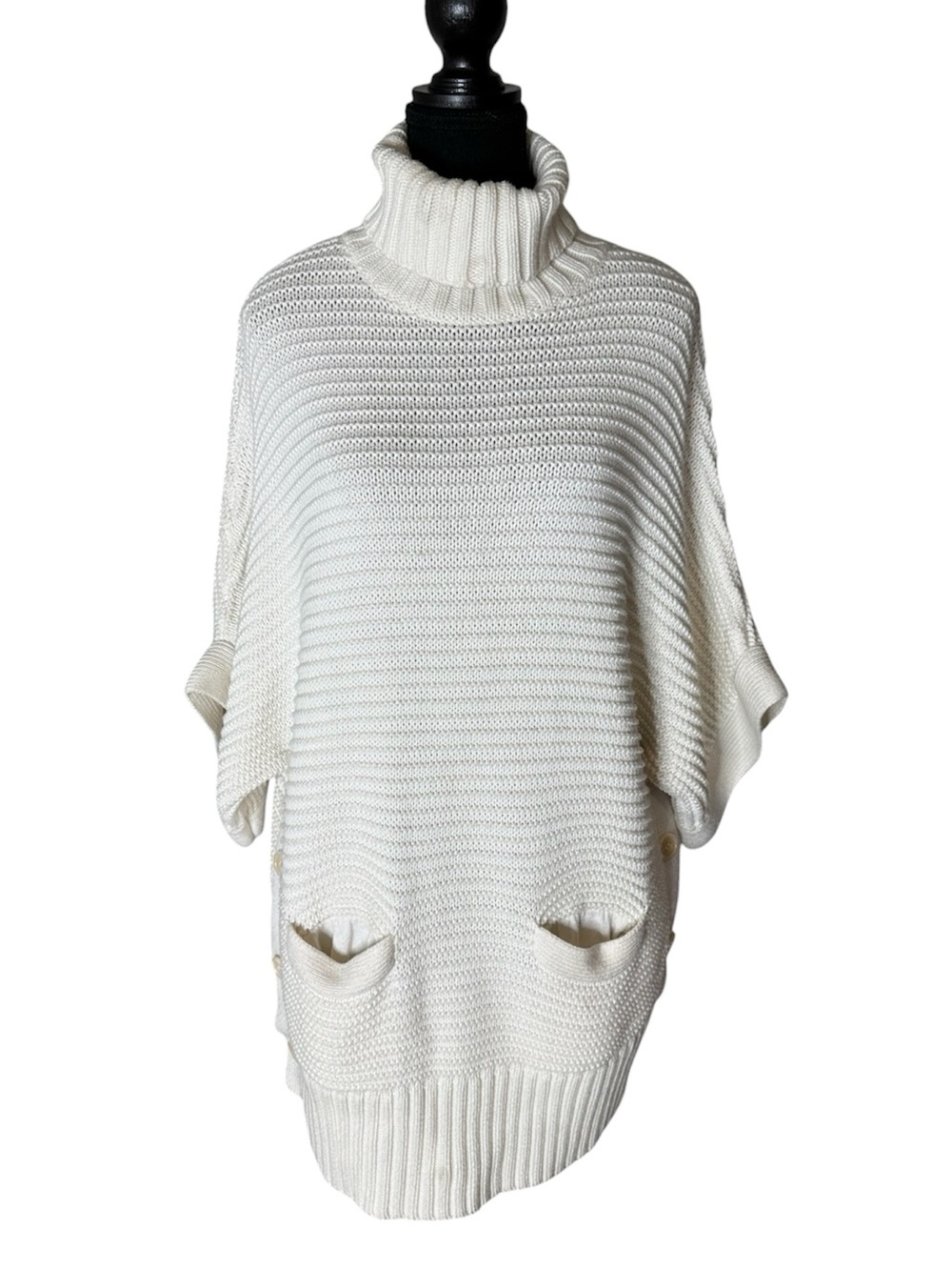J. CREW Wool Blend Cream Knit Turtleneck Sweater Batwing Short Sleeve Small